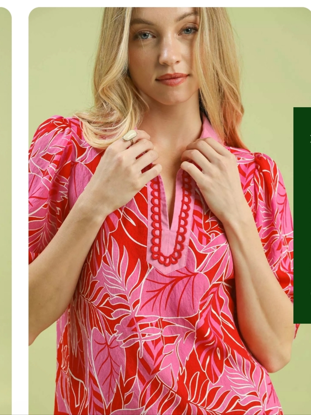 Umgee Pink & Red Printed V-Neck Blouse - Picture 6 of 8